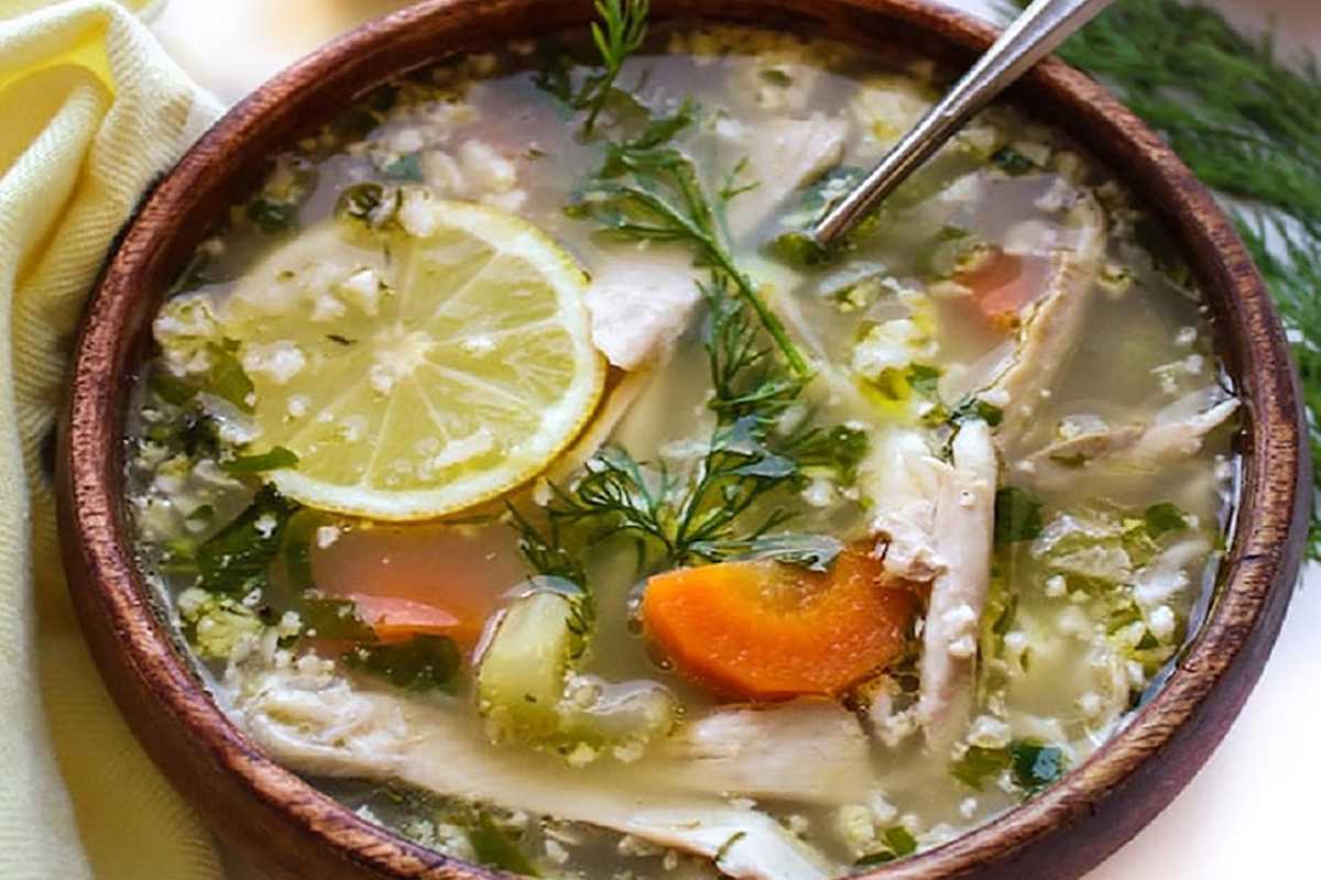 Lemon Chicken Soup with Cauliflower Rice